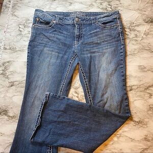 Paisley Sky Women’s Jeans Size 14 Mid Rise Bootcut Stretch Denim Blue